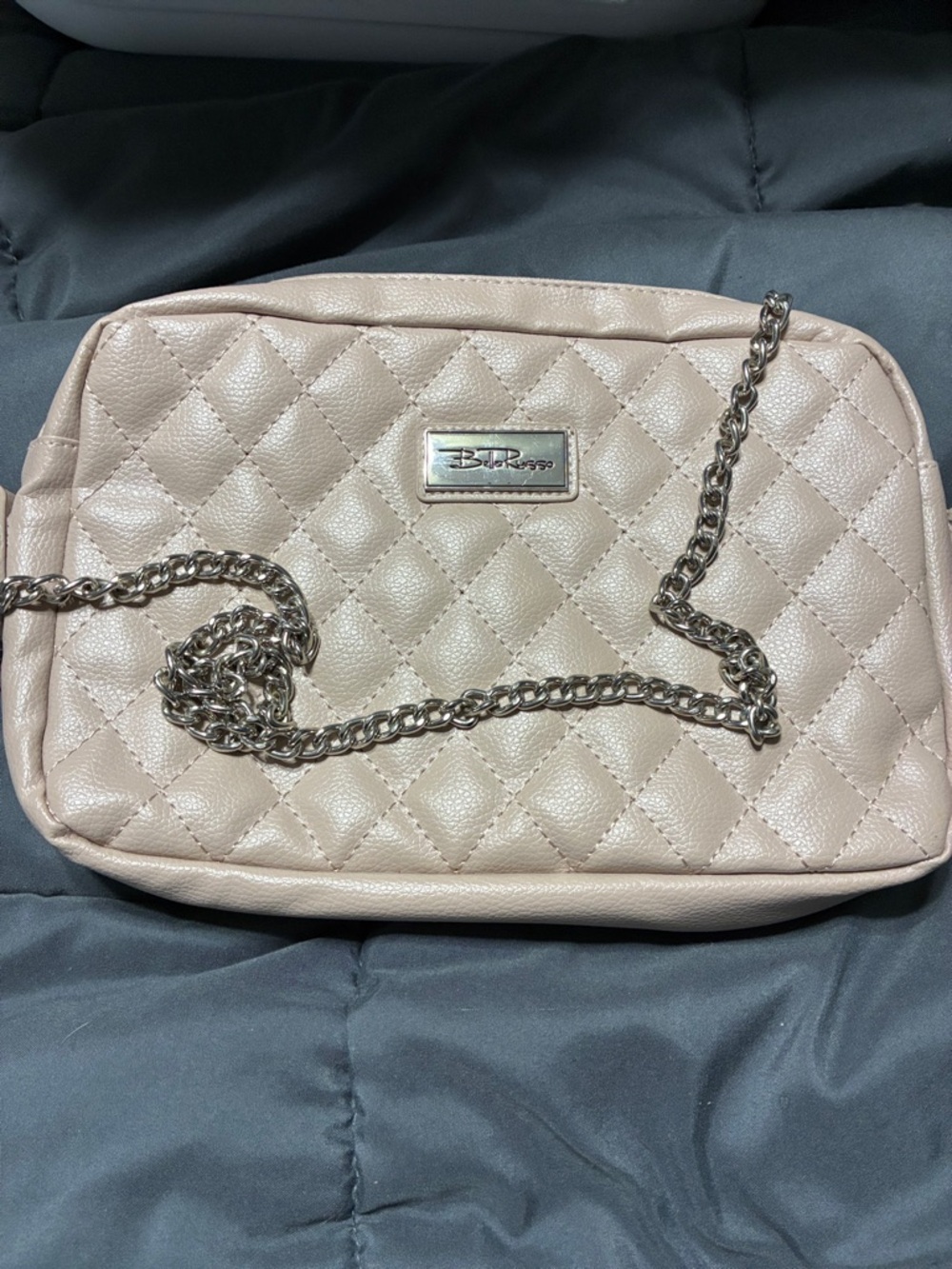 Bella Russo Quilted Crossbody Bag in Pale Taupe